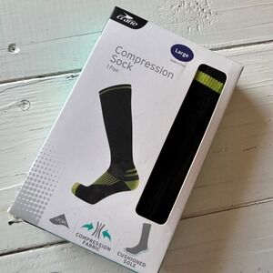 Crane Compression Socks Large Black Lime Green Graduated‎ Fit Cushioned Sole NIB